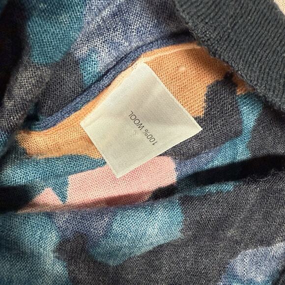 KEW 159 Cardigan Wool Knit Sweater Button Front Navy Floral Women’s Size Small - Picture 6 of 6